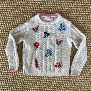 Mini Boden Girls Cable Knit Sweater with Floral Embroidery